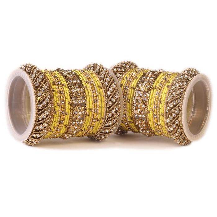 Set of 2 Traditional Colored Silk Thread Bangle Set Yellow T4 Jewels