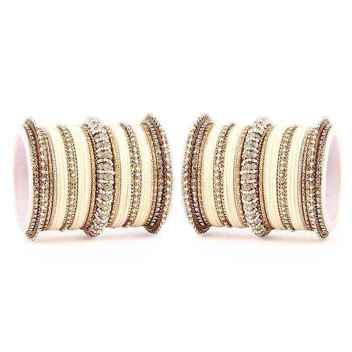 Set of 2 Beautiful Velvet Bangle And Pearl Bangle Set White T4 Jewels