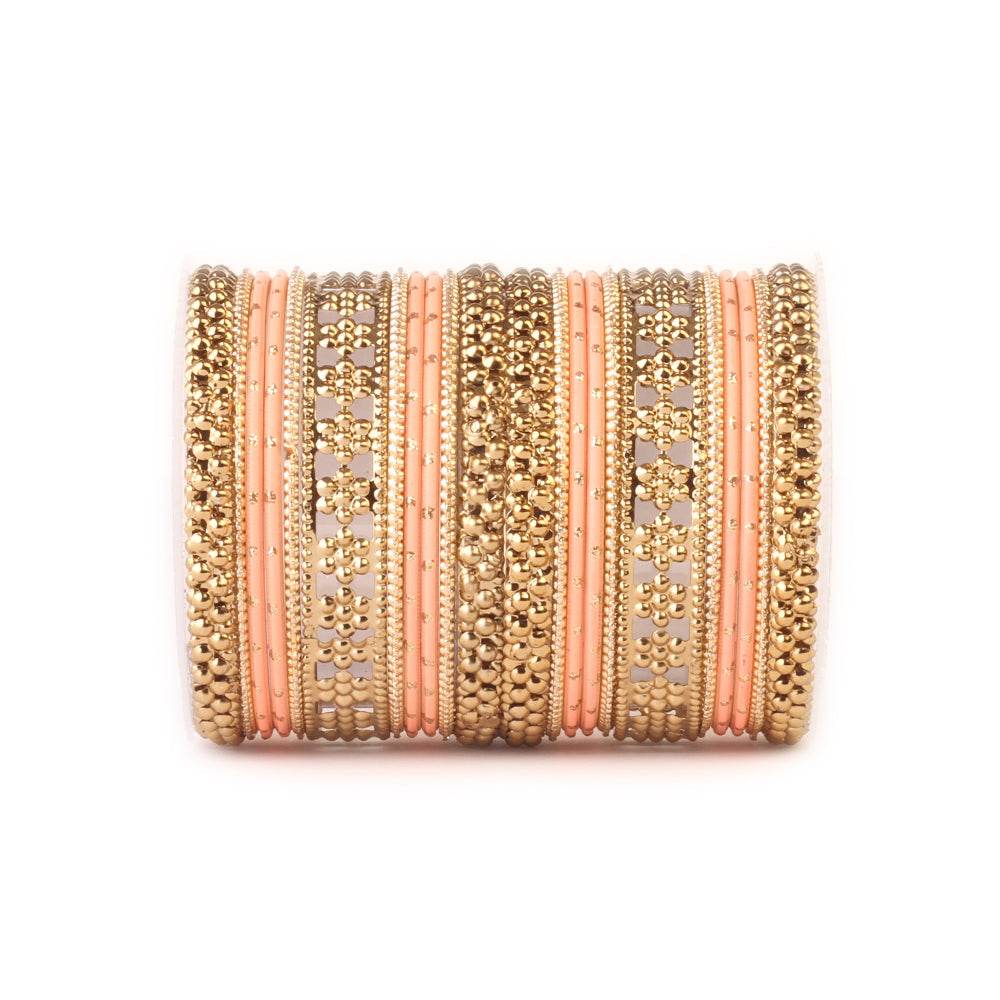 Colored Daily Wear Bangle Set With Flower Jaali Work Peach T4 Jewels