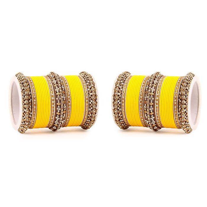 Set of 2 Bridal Matte Textured Bangle Set Yellow T4 Jewels