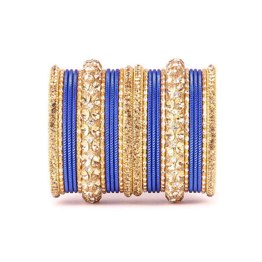 Traditional Shining Bangle Set For Women With Lac And Golden Stone Blue T4 Jewels