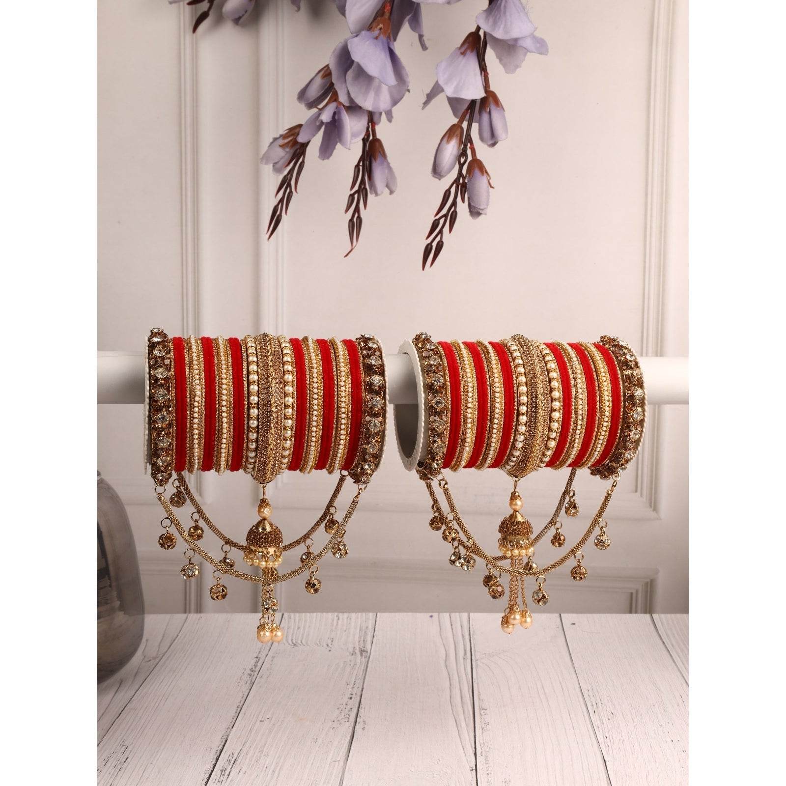 Bridal Jhoola Style Bangle set for two hands by T4 Jewels Red T4 Jewels