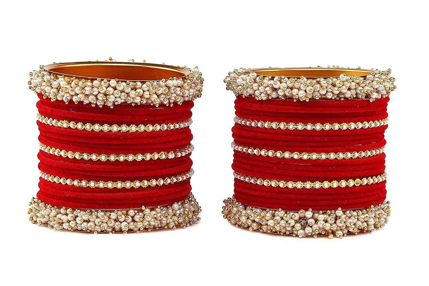 T4 Jewels Stylish Latest Collection Fashion Jewellery Pearl And Stone Glossy Finished Metal Bangles Set - 70NO