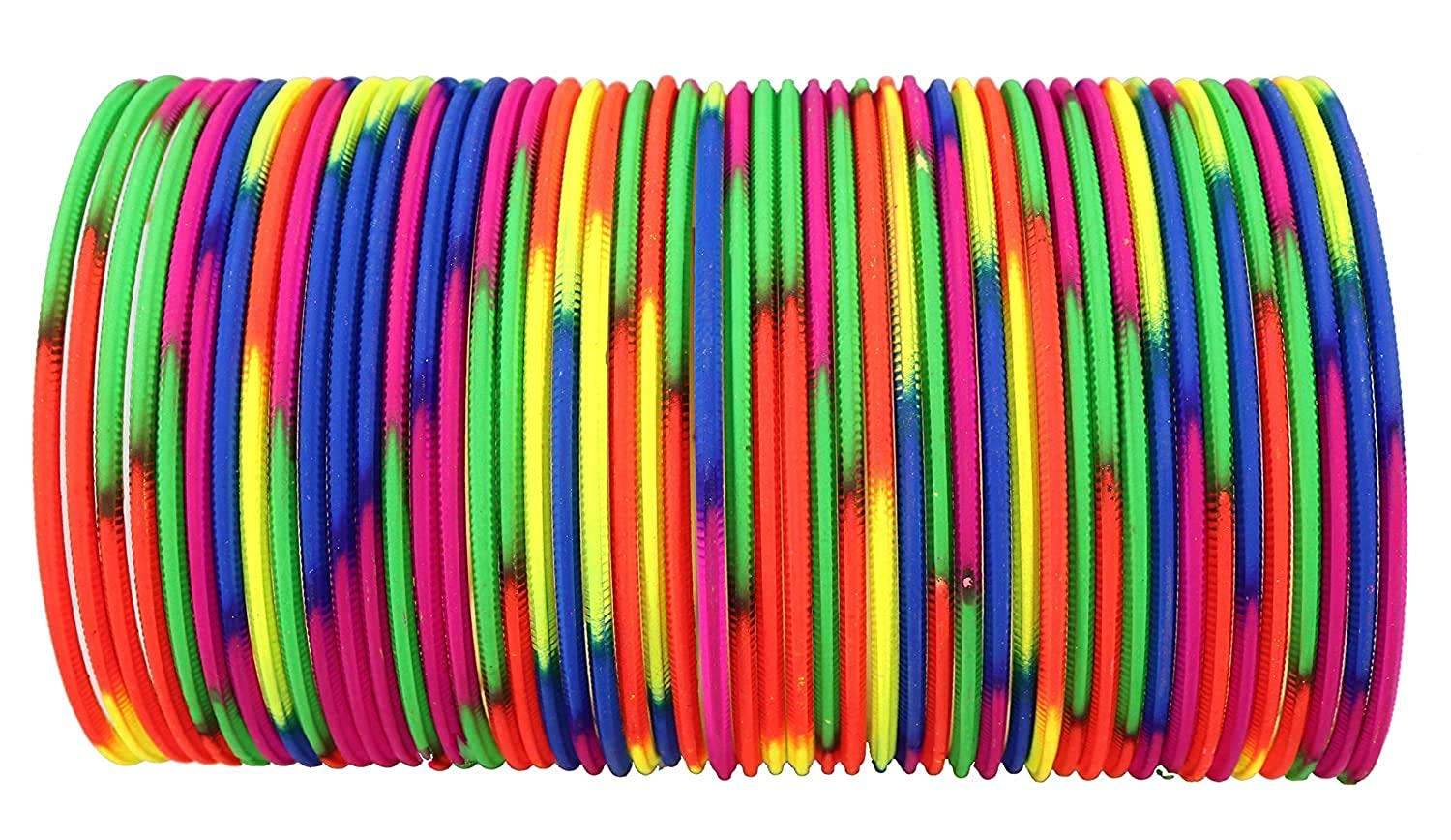 T4 Jewels Matte Desighn Neon Colour Branded Bangles Set For Women And Girls - (Pack Of 48 Bangles) - BD