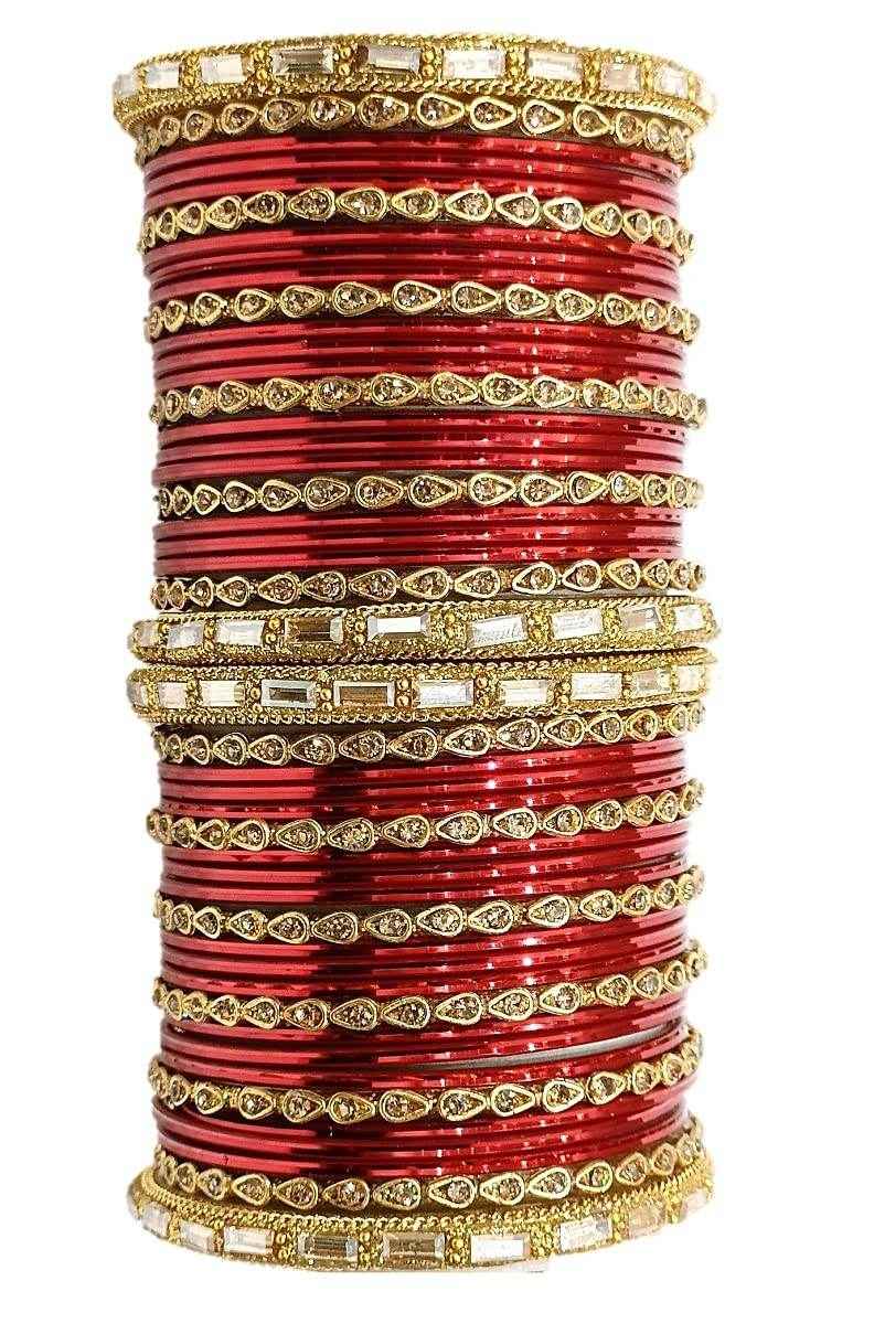 T4 Jewels 18k Gold Plated Drop Design Beautiful Stylish Fashion Jewellery Glass Bangles Set - 78NO