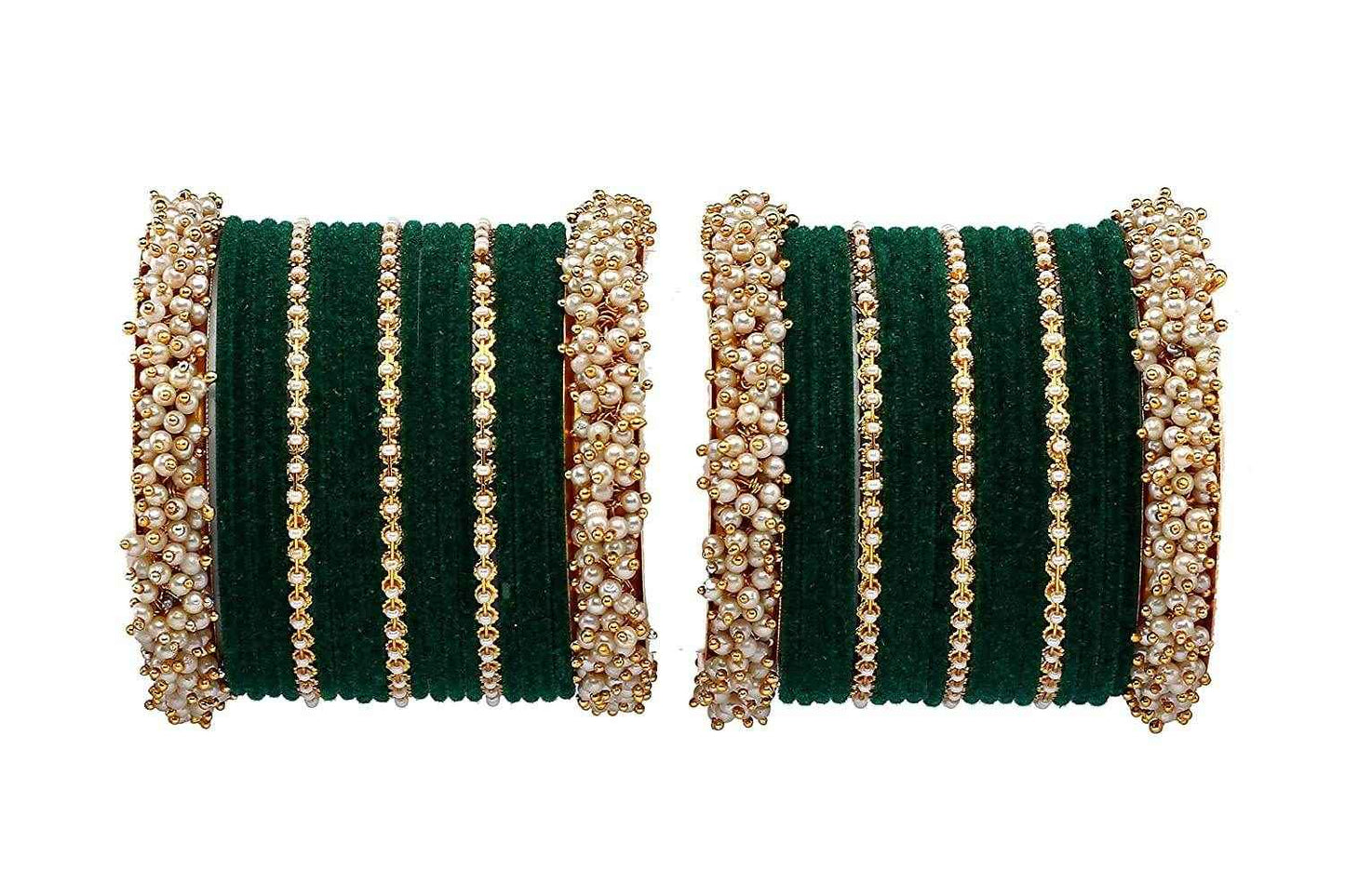T4 Jewels Stylish Latest Collection Fashion Jewellery Pearl And Stone Glossy Finished Metal Bangles Set - 70NO