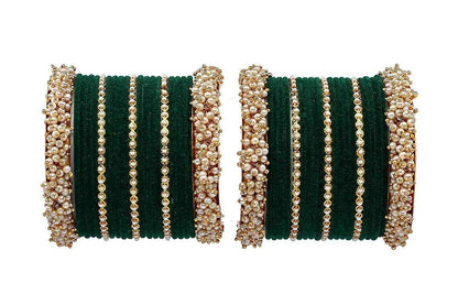 T4 Jewels Stylish Latest Collection Fashion Jewellery Pearl And Stone Glossy Finished Metal Bangles Set - 70NO