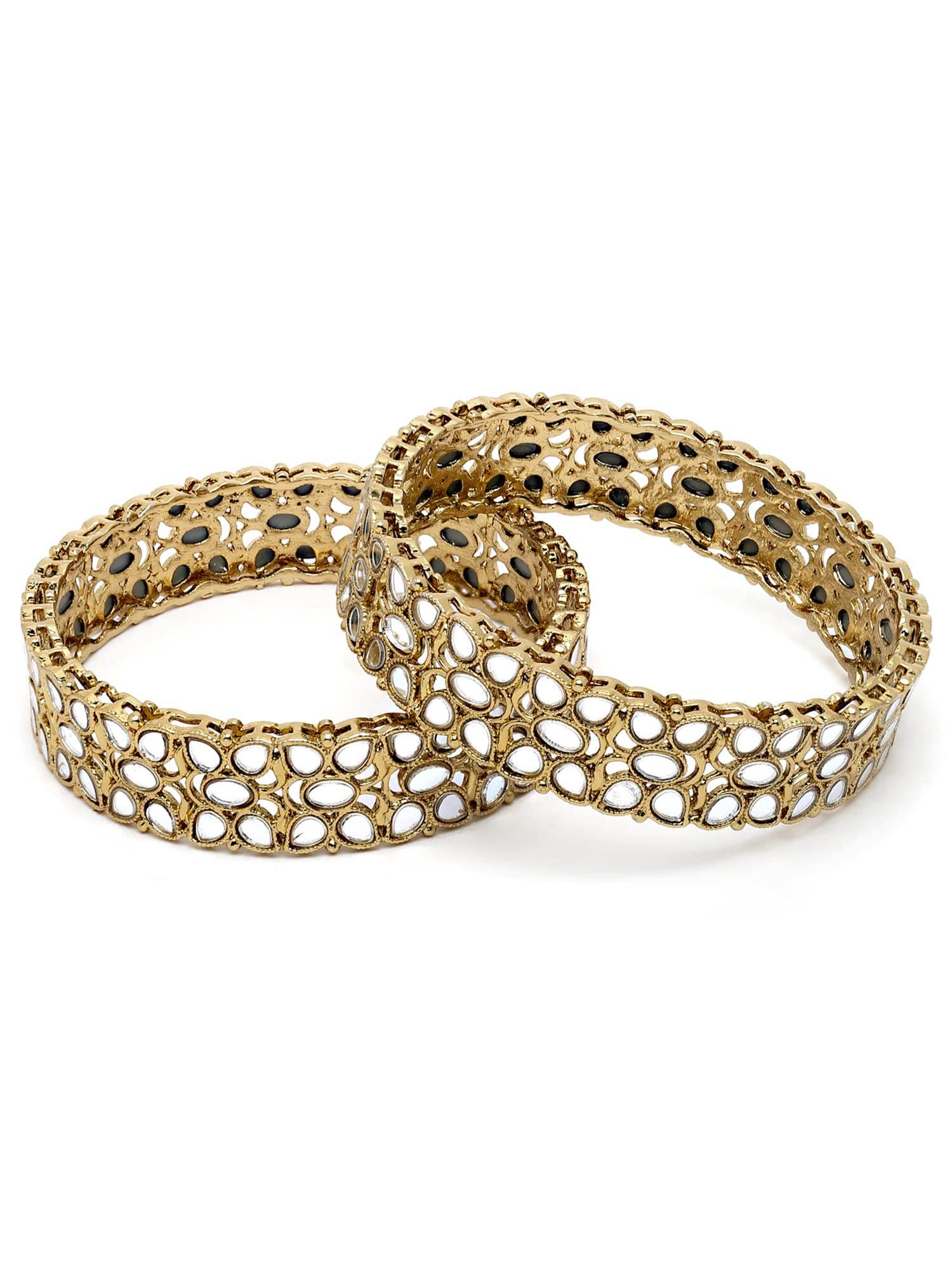 T4 Jewels Set of 2 Antique Gold Plated Kundan and Mirror Work Bangles for Women 2.6 T4 Jewels