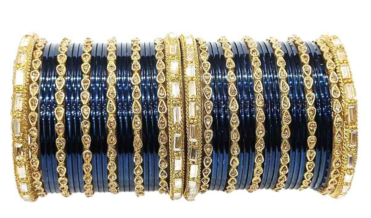 T4 Jewels 18k Gold Plated Drop Design Beautiful Stylish Fashion Jewellery Glass Bangles Set - 78NO