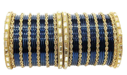 T4 Jewels 18k Gold Plated Drop Design Beautiful Stylish Fashion Jewellery Glass Bangles Set - 78NO