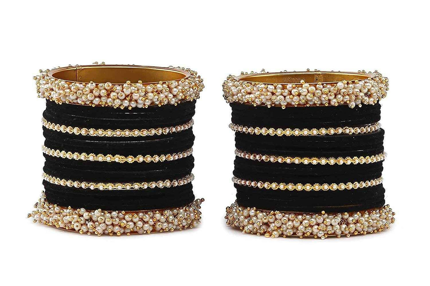 T4 Jewels Stylish Latest Collection Fashion Jewellery Pearl And Stone Glossy Finished Metal Bangles Set - 70NO