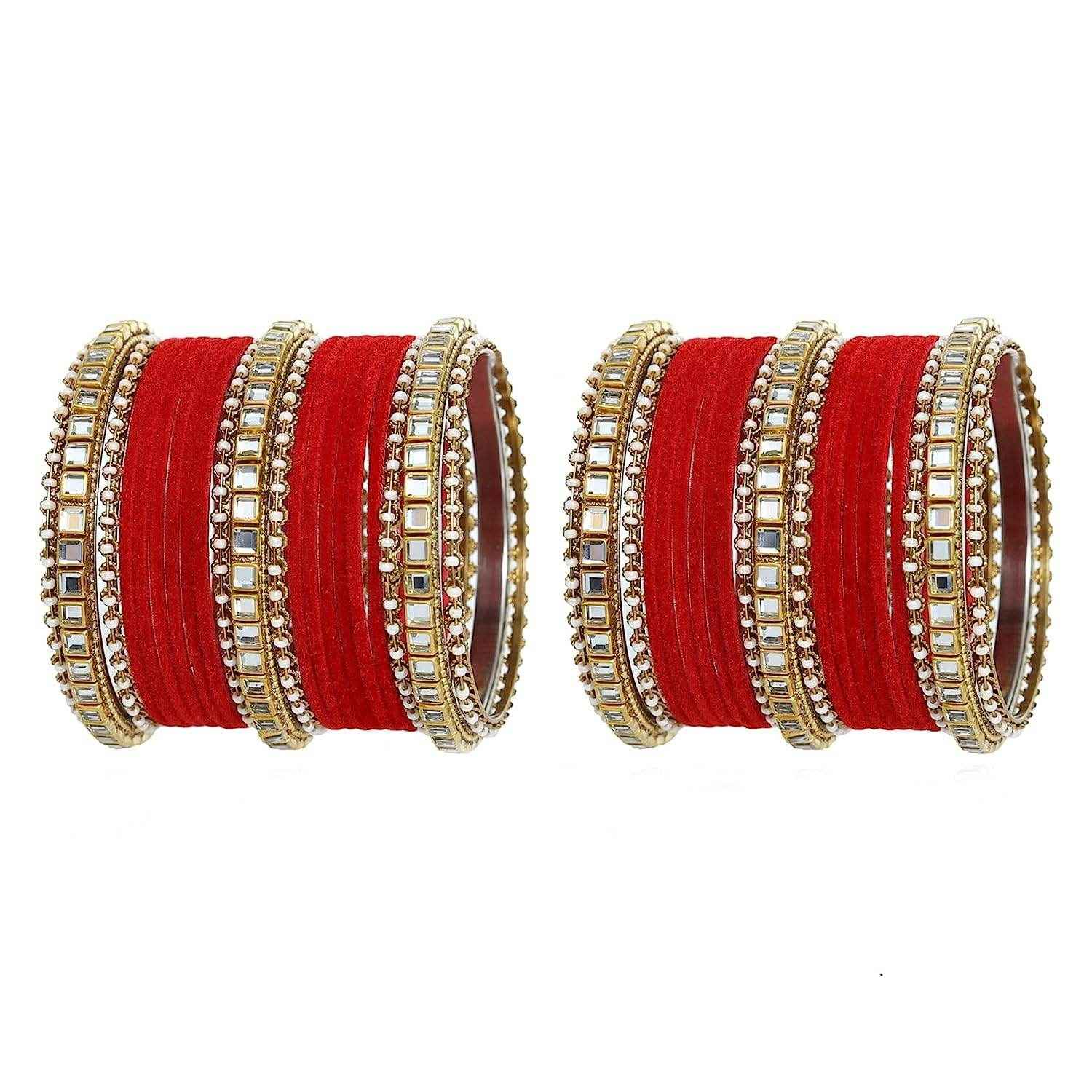 T4 Jewels Stones Studded Latest Fashion Jewellery Kundan Glossy Velvet Metal Bangles Set - 105NO