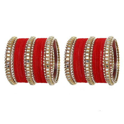 T4 Jewels Stones Studded Latest Fashion Jewellery Kundan Glossy Velvet Metal Bangles Set - 105NO