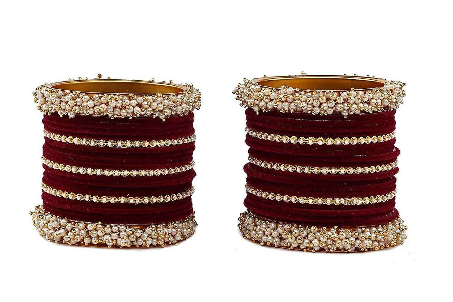 T4 Jewels Stylish Latest Collection Fashion Jewellery Pearl And Stone Glossy Finished Metal Bangles Set - 70NO