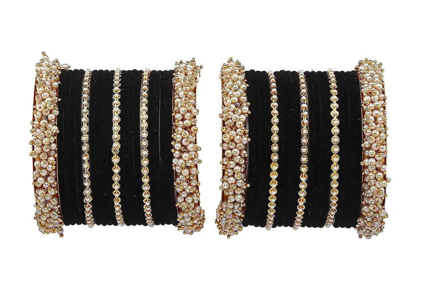 T4 Jewels Stylish Latest Collection Fashion Jewellery Pearl And Stone Glossy Finished Metal Bangles Set - 70NO