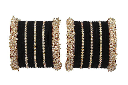 T4 Jewels Stylish Latest Collection Fashion Jewellery Pearl And Stone Glossy Finished Metal Bangles Set - 70NO