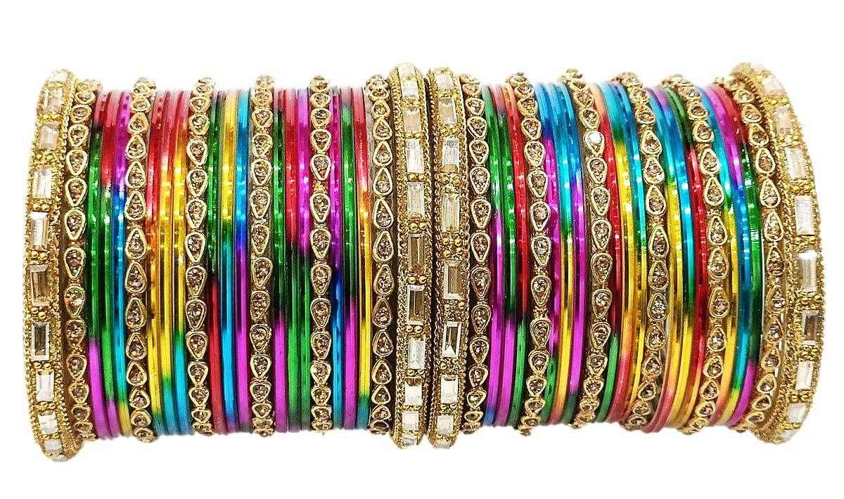 T4 Jewels 18k Gold Plated Drop Design Beautiful Stylish Fashion Jewellery Glass Bangles Set - 78NO