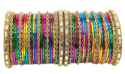 T4 Jewels 18k Gold Plated Drop Design Beautiful Stylish Fashion Jewellery Glass Bangles Set - 78NO