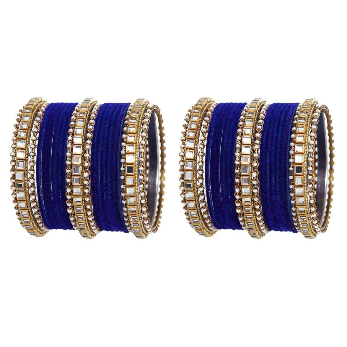 T4 Jewels Stones Studded Latest Fashion Jewellery Kundan Glossy Velvet Metal Bangles Set - 105NO