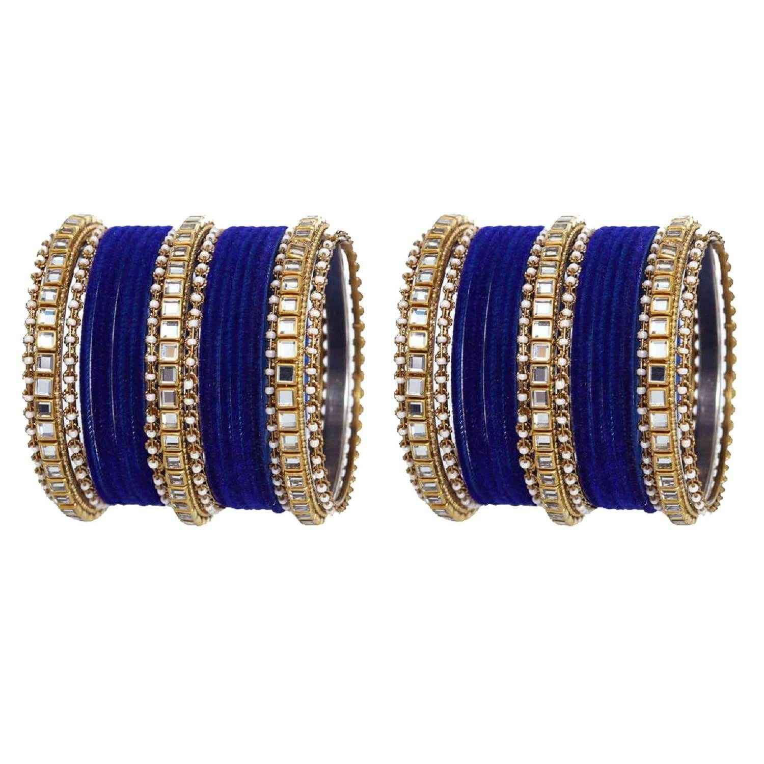 T4 Jewels Stones Studded Latest Fashion Jewellery Kundan Glossy Velvet Metal Bangles Set - 105NO