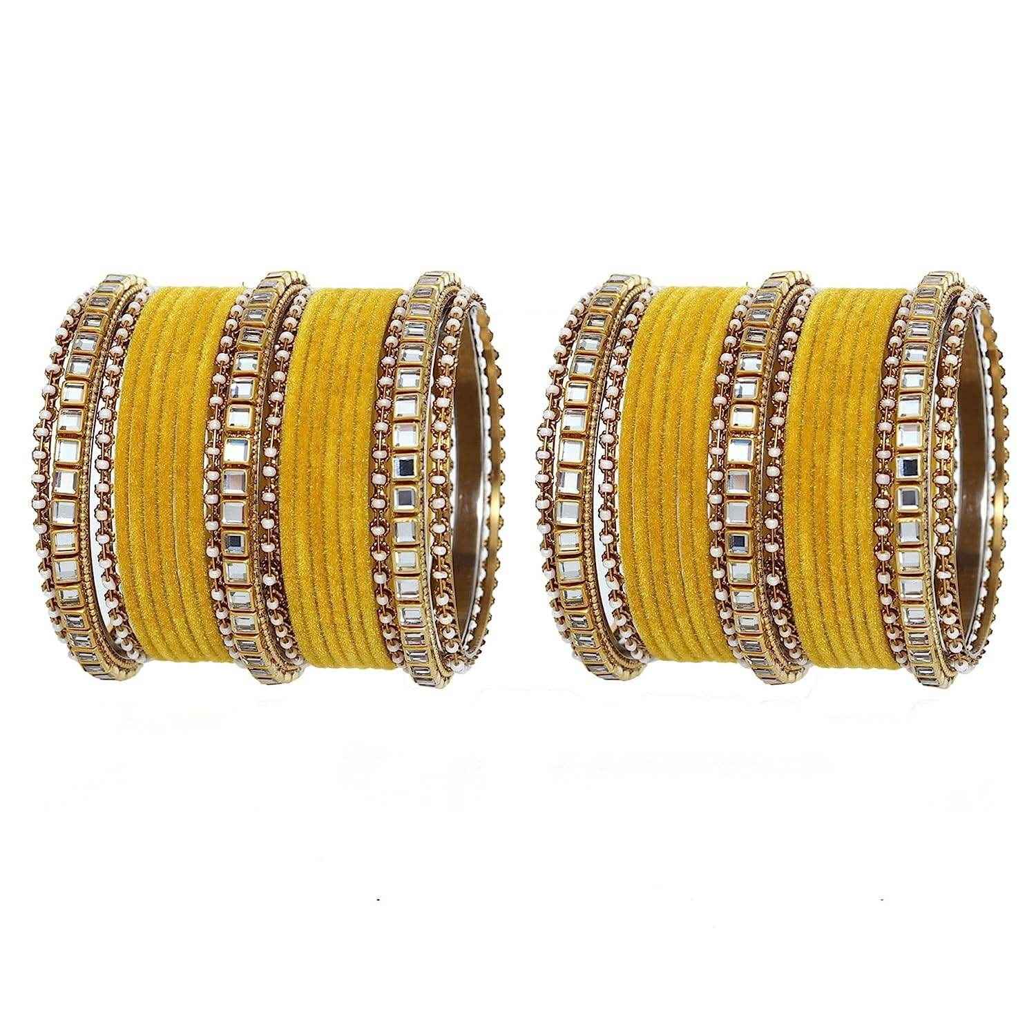 T4 Jewels Stones Studded Latest Fashion Jewellery Kundan Glossy Velvet Metal Bangles Set - 105NO