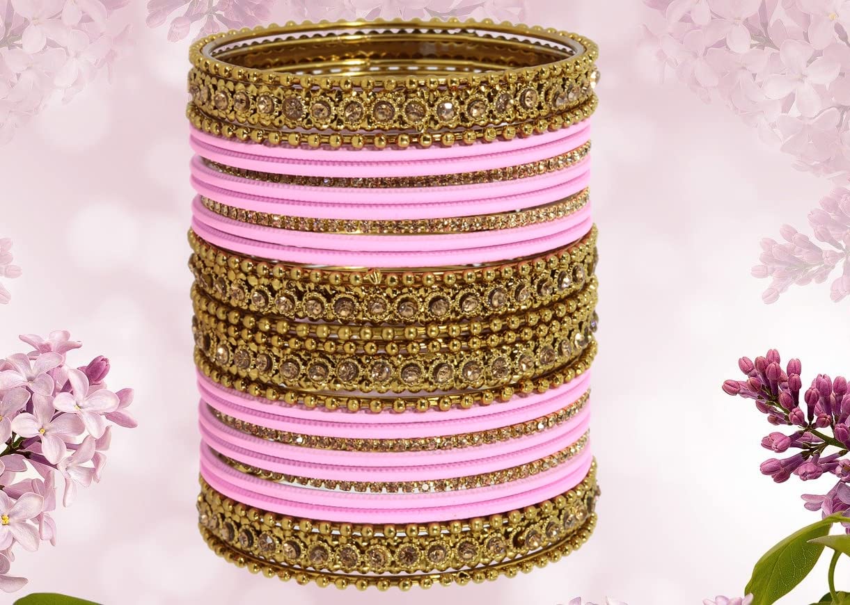 T4 Jewels Metal With Zircon Gemstone Studded Glossy Finished Traditional Bangle set T4 Jewels