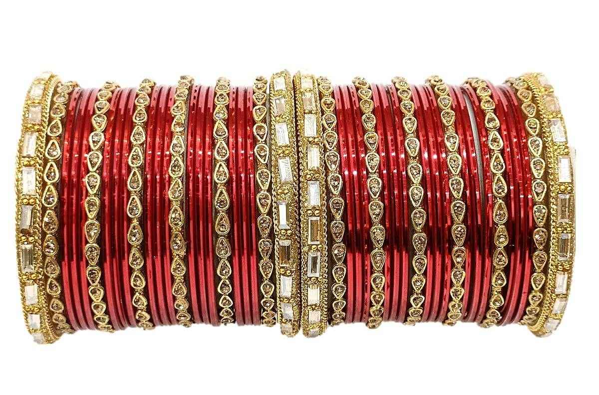 T4 Jewels 18k Gold Plated Drop Design Beautiful Stylish Fashion Jewellery Glass Bangles Set - 78NO