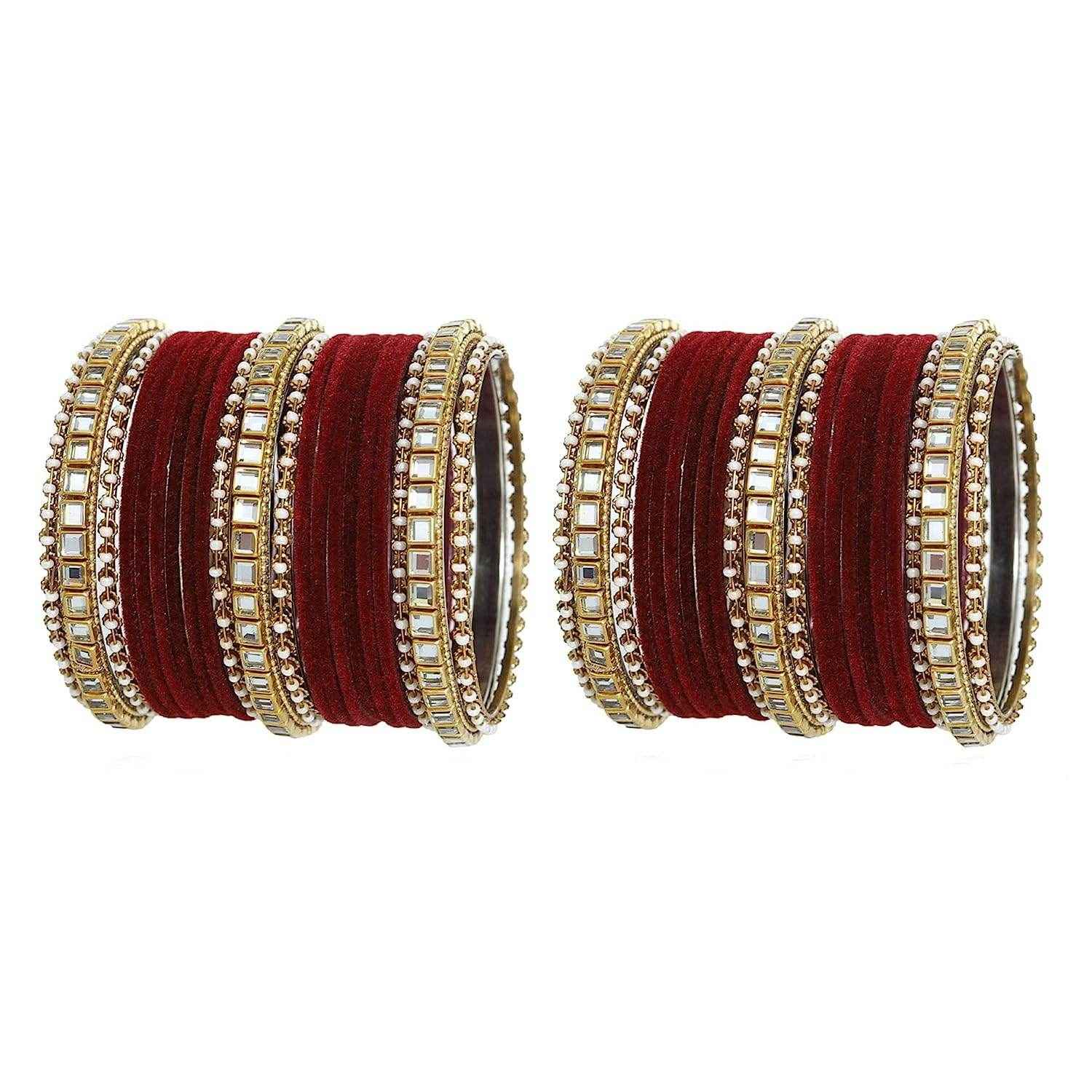 T4 Jewels Stones Studded Latest Fashion Jewellery Kundan Glossy Velvet Metal Bangles Set - 105NO
