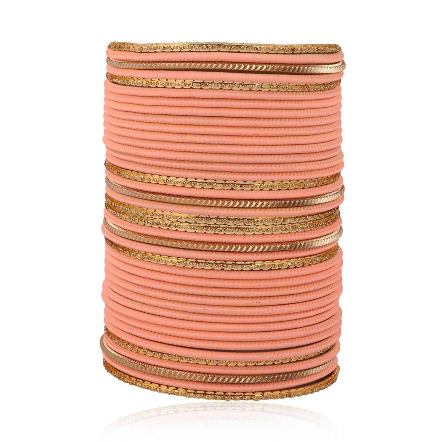 T4 Jewels Beautiful Matte Textured Red/Blue/Yellow/Green/Pink/Orange Colour Metal Bangles Set - 87NO