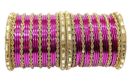 T4 Jewels 18k Gold Plated Drop Design Beautiful Stylish Fashion Jewellery Glass Bangles Set - 78NO
