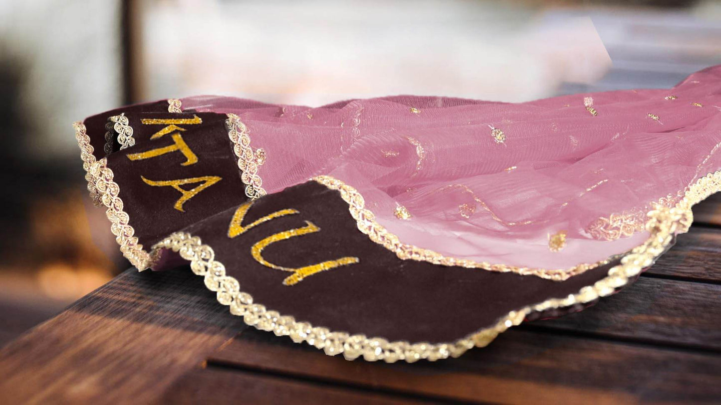 Customized Name Bridal Net Dupatta, Chunni for Wedding Day, Marriage, Special Occasion - 2.5 Meter T4 Jewels