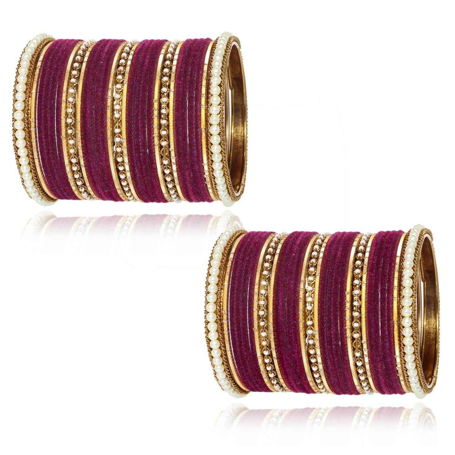 T4 Jewels Glossy Finish Beads Studded Latest Fashion Jewellery Stylish Bangles Set - 104NO