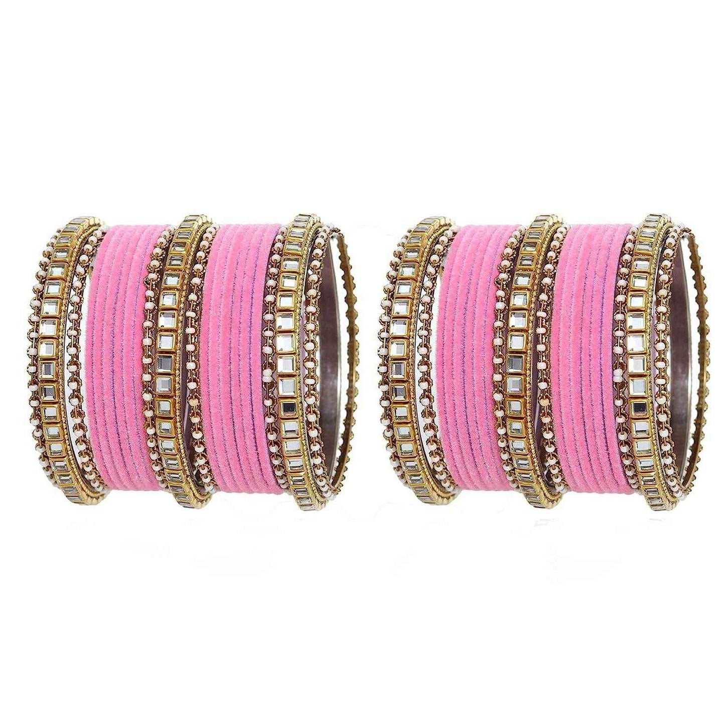 T4 Jewels Stones Studded Latest Fashion Jewellery Kundan Glossy Velvet Metal Bangles Set - 105NO