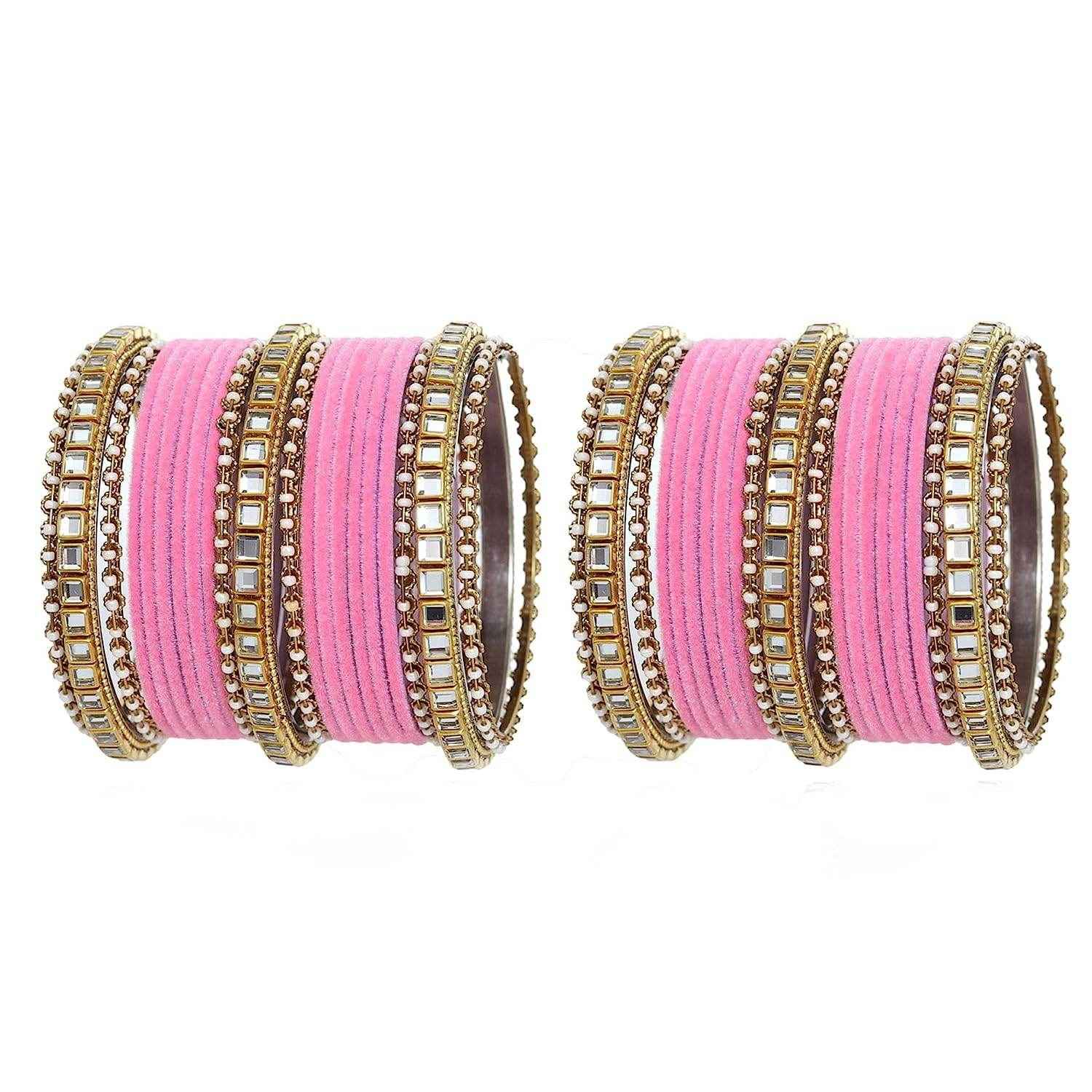 T4 Jewels Stones Studded Latest Fashion Jewellery Kundan Glossy Velvet Metal Bangles Set - 105NO