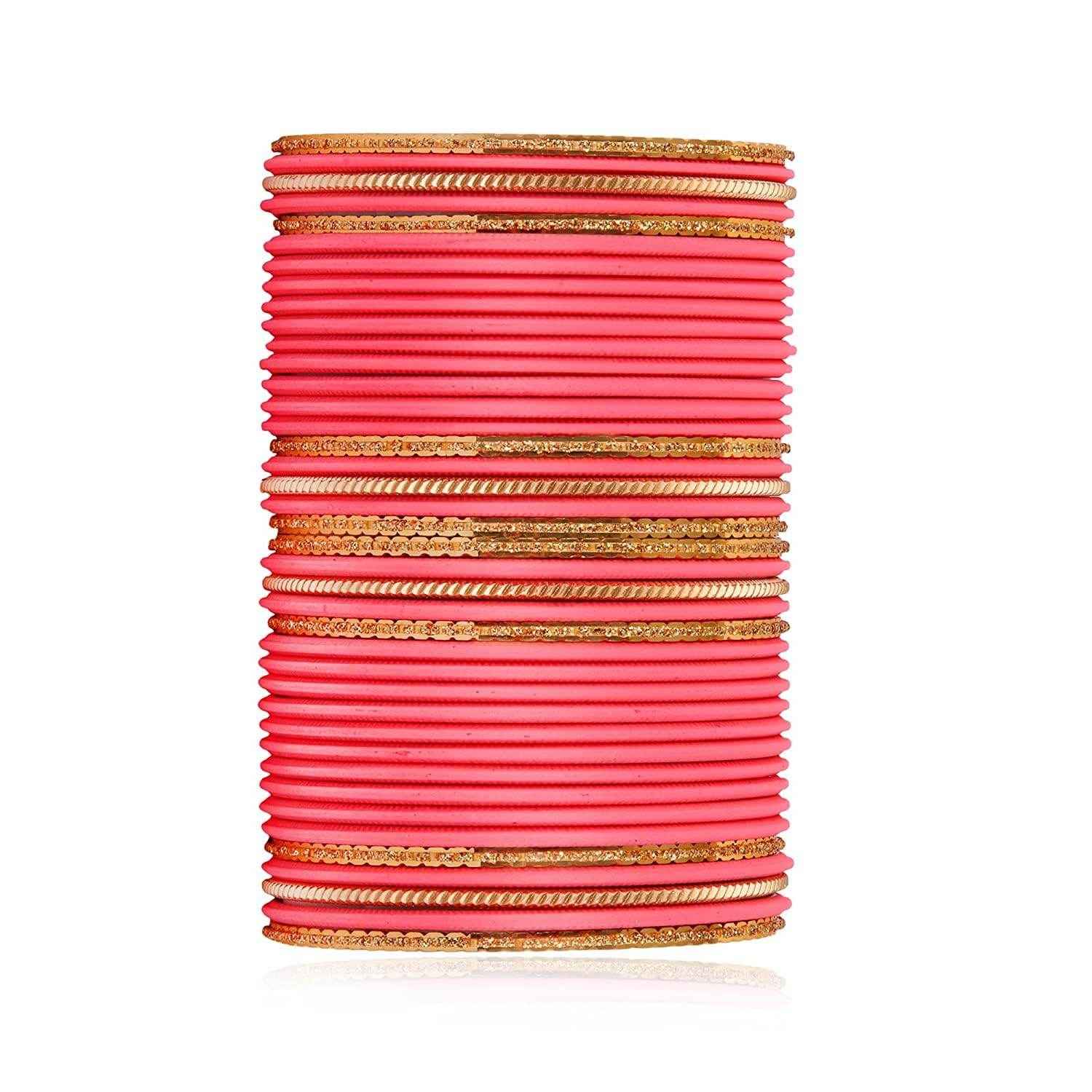 T4 Jewels Beautiful Matte Textured Red/Blue/Yellow/Green/Pink/Orange Colour Metal Bangles Set - 87NO