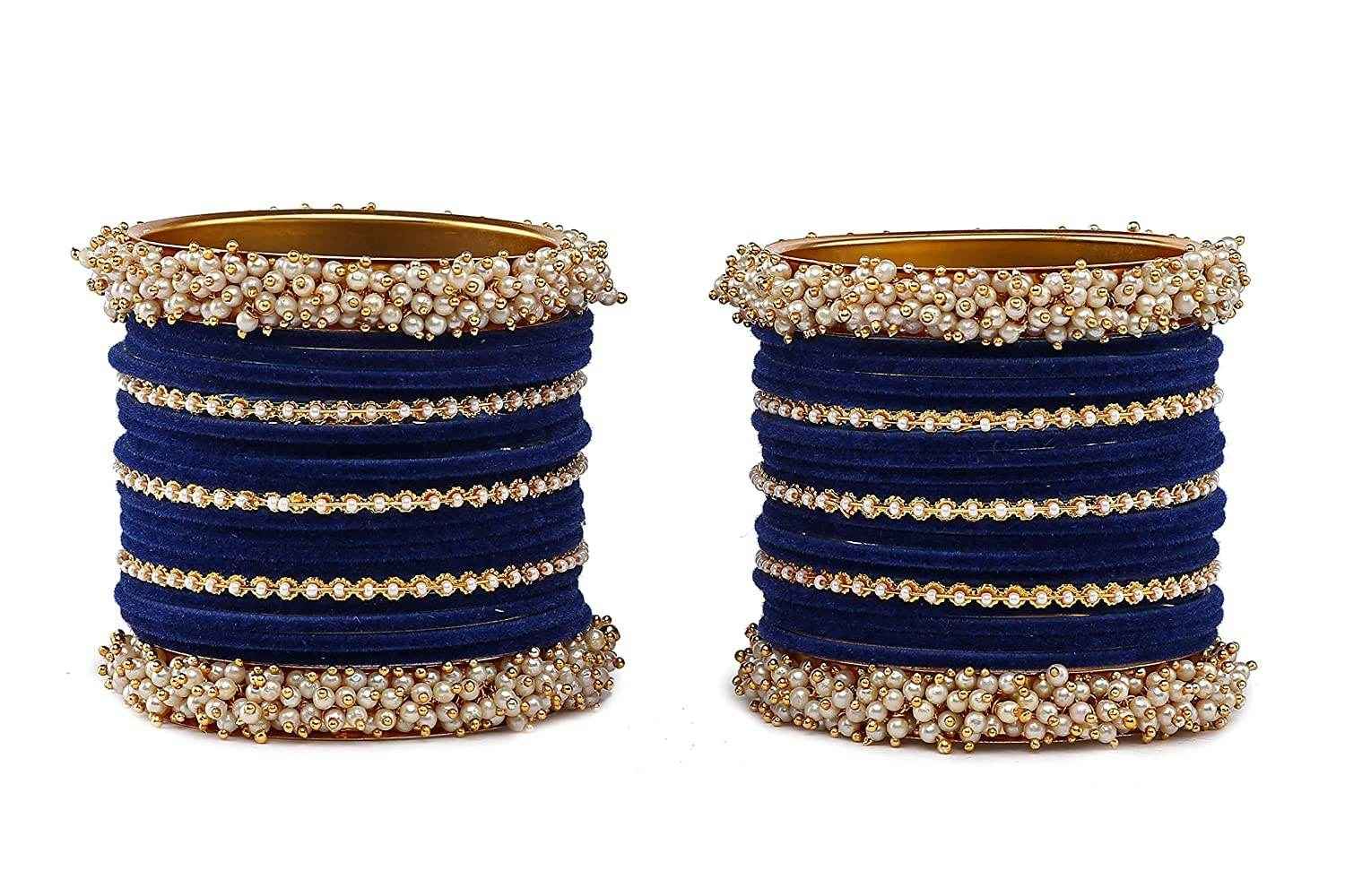 T4 Jewels Stylish Latest Collection Fashion Jewellery Pearl And Stone Glossy Finished Metal Bangles Set - 70NO