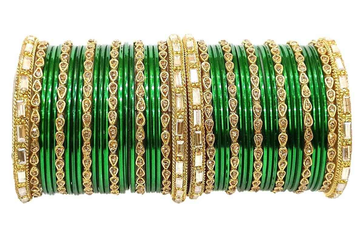 T4 Jewels 18k Gold Plated Drop Design Beautiful Stylish Fashion Jewellery Glass Bangles Set - 78NO