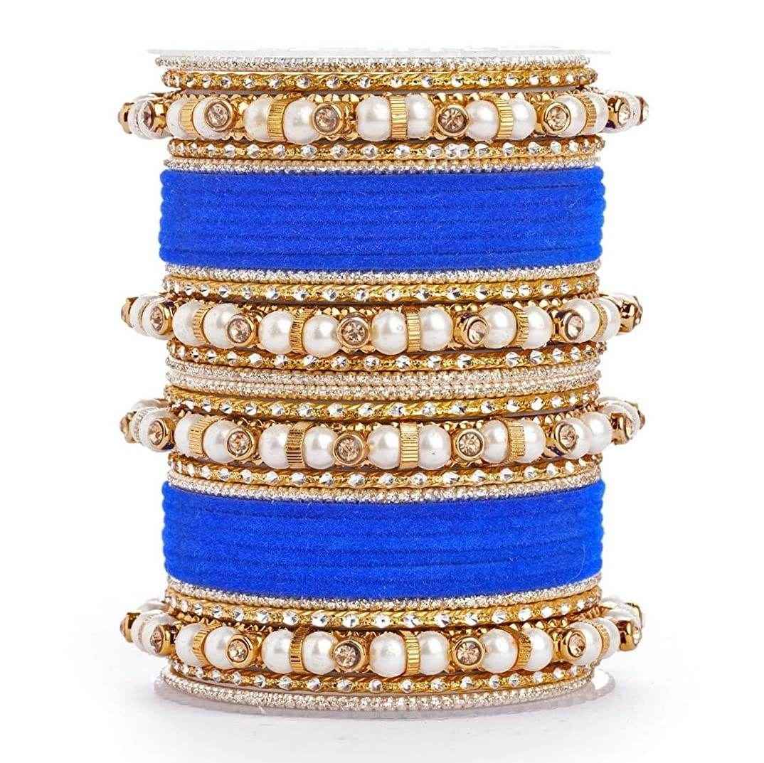 T4 Jewels Pearl Silver Gemstones Beads Studded Multicoloured Metal Bangles Set - 82NO