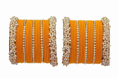 T4 Jewels Stylish Latest Collection Fashion Jewellery Pearl And Stone Glossy Finished Metal Bangles Set - 70NO