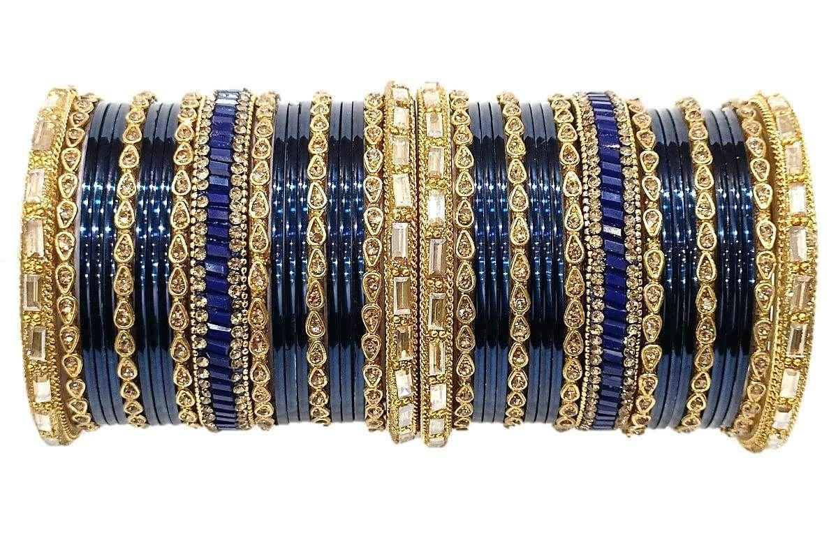 T4 Jewels Gemstones & Gold Plated Gorgeous Multi Colours Stones Studded Bridal Wear Fashion Jewellery Glass Bangles Set - 77NO