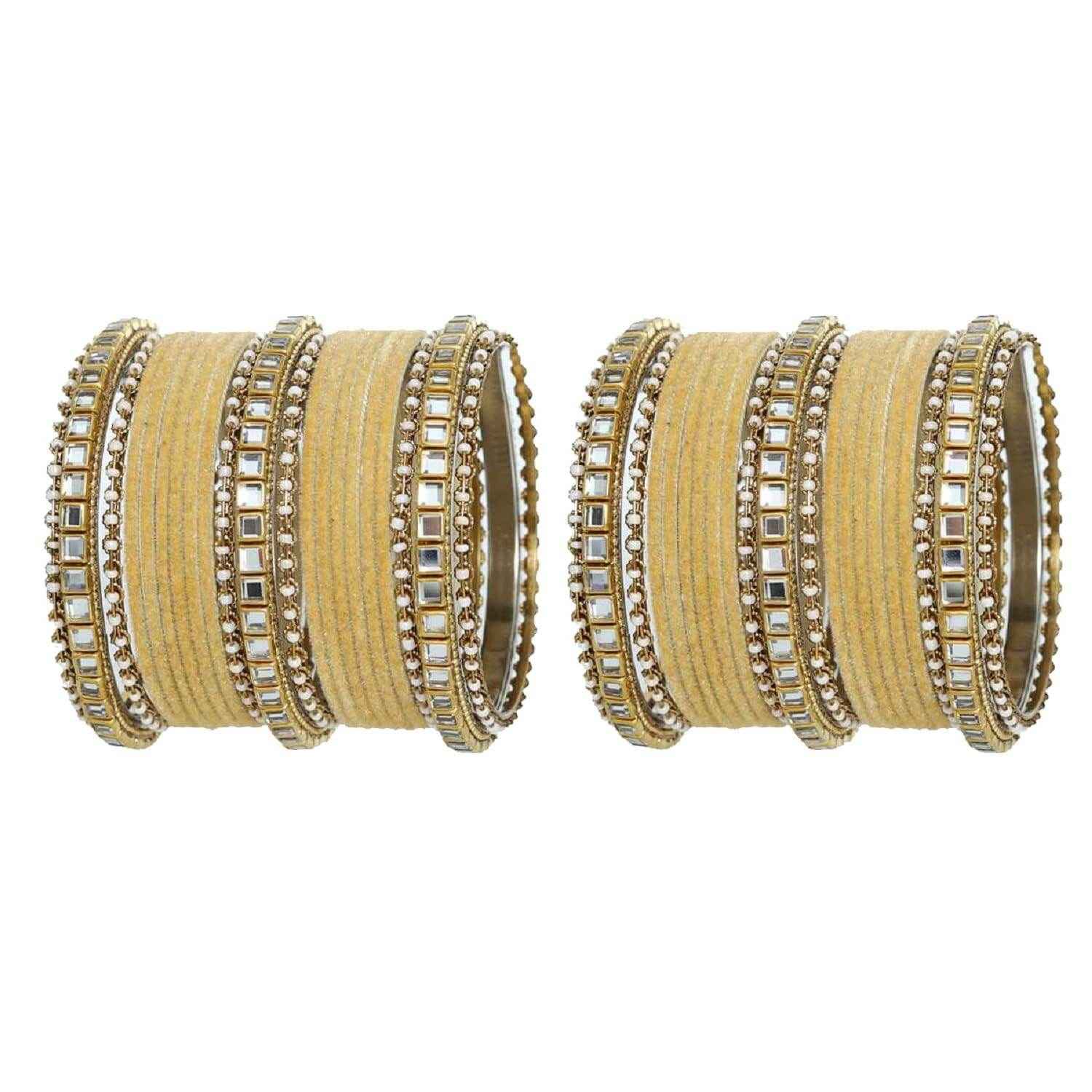 T4 Jewels Stones Studded Latest Fashion Jewellery Kundan Glossy Velvet Metal Bangles Set - 105NO