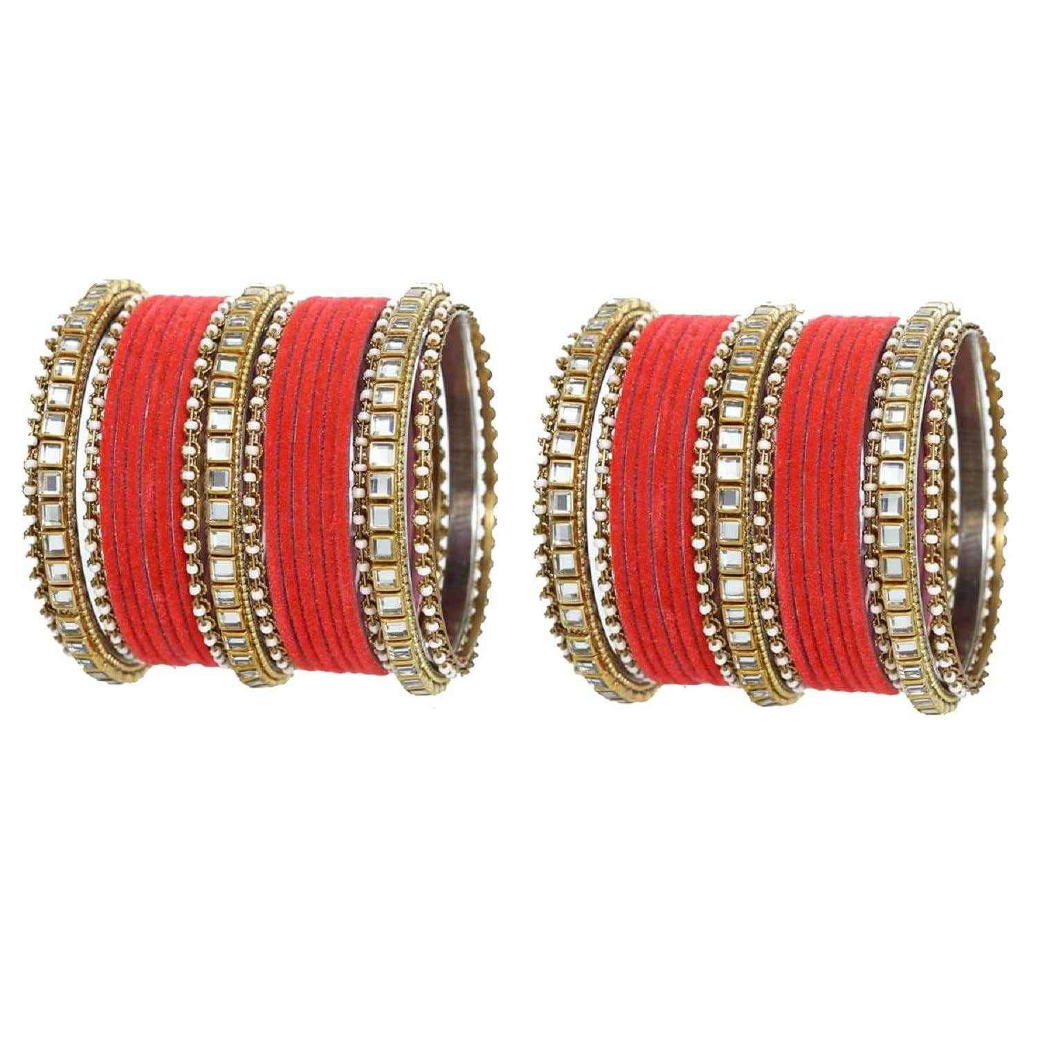 T4 Jewels Stones Studded Latest Fashion Jewellery Kundan Glossy Velvet Metal Bangles Set - 105NO