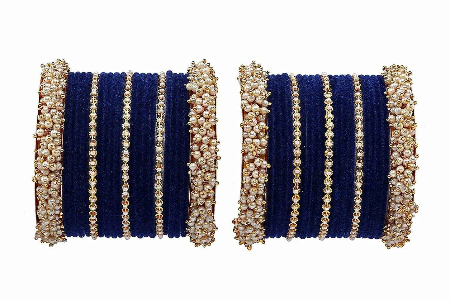 T4 Jewels Stylish Latest Collection Fashion Jewellery Pearl And Stone Glossy Finished Metal Bangles Set - 70NO