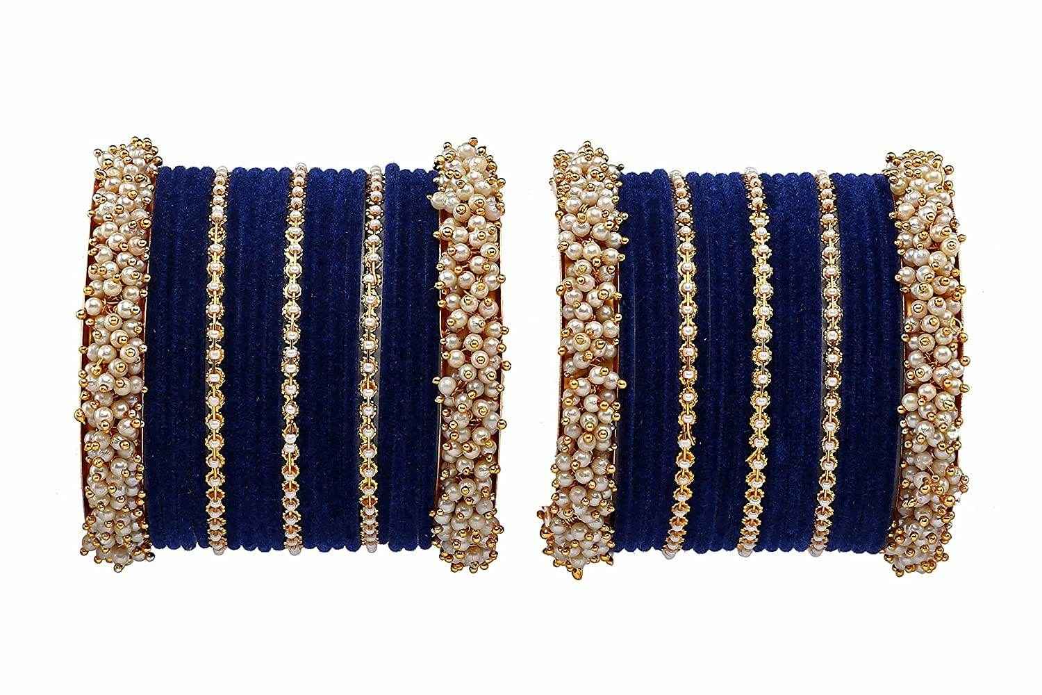 T4 Jewels Stylish Latest Collection Fashion Jewellery Pearl And Stone Glossy Finished Metal Bangles Set - 70NO