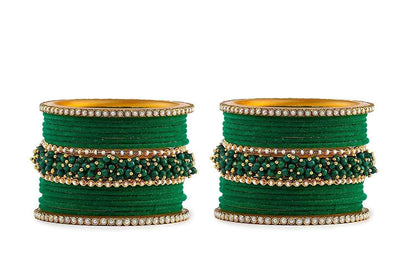 T4 Jewels Brass Metal Velvet Pearl And Beads Glossy Finished Bangles Set (Set For 2 Hand) - 59NO