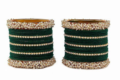 T4 Jewels Stylish Latest Collection Fashion Jewellery Pearl And Stone Glossy Finished Metal Bangles Set - 70NO