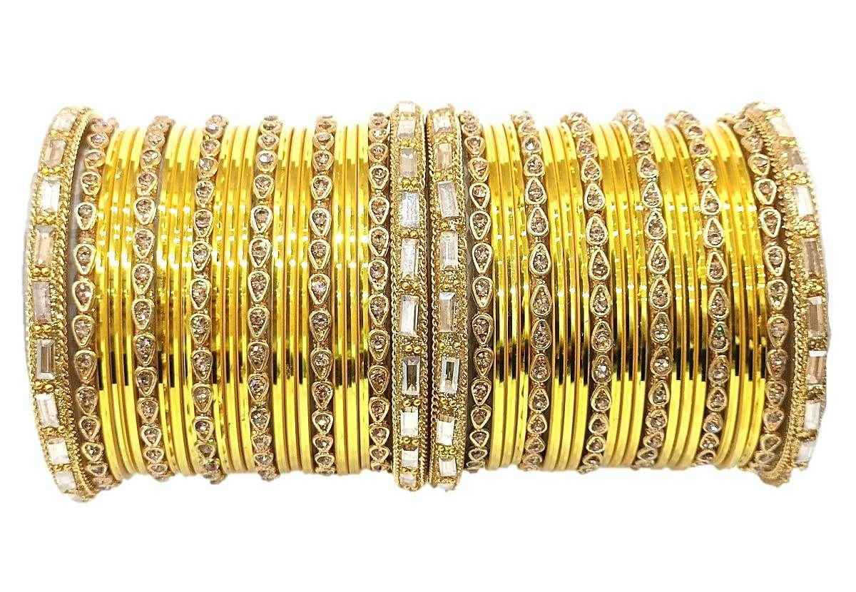 T4 Jewels 18k Gold Plated Drop Design Beautiful Stylish Fashion Jewellery Glass Bangles Set - 78NO