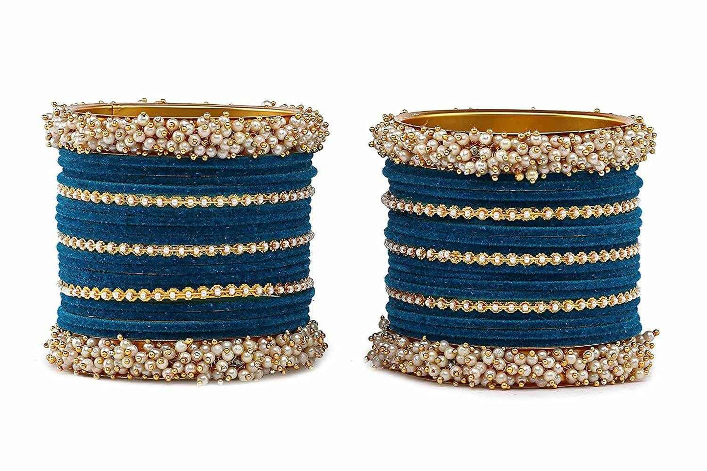 T4 Jewels Stylish Latest Collection Fashion Jewellery Pearl And Stone Glossy Finished Metal Bangles Set - 70NO