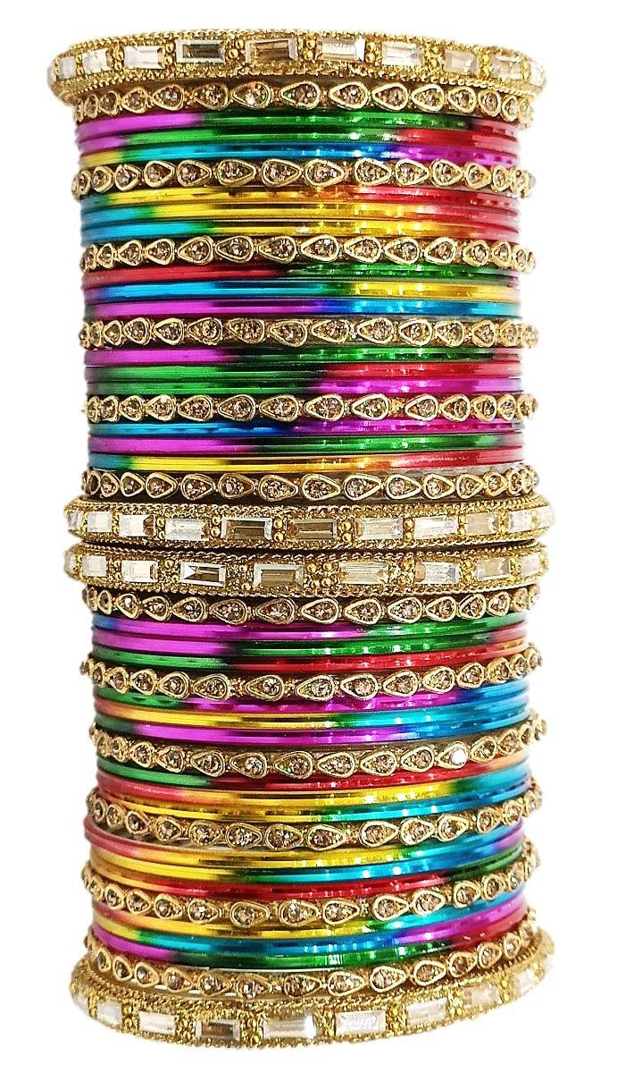 T4 Jewels 18k Gold Plated Drop Design Beautiful Stylish Fashion Jewellery Glass Bangles Set - 78NO T4 Jewels