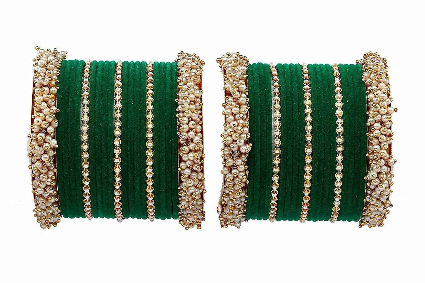 T4 Jewels Stylish Latest Collection Fashion Jewellery Pearl And Stone Glossy Finished Metal Bangles Set - 70NO